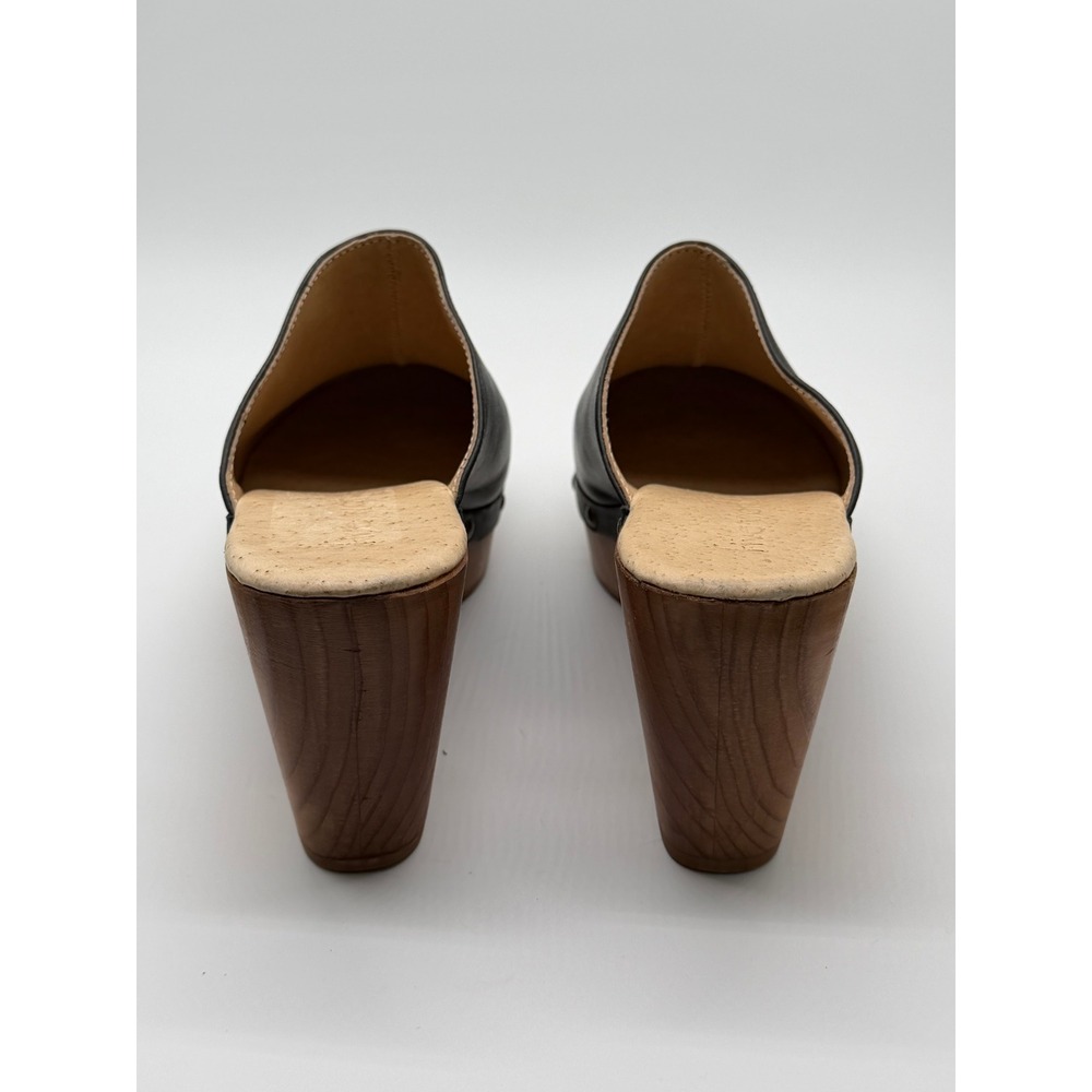 Anthropologie Five Worlds Clogs Sz 10 Black Leather Wood Platform Studded Mules - Picture 7 of 14